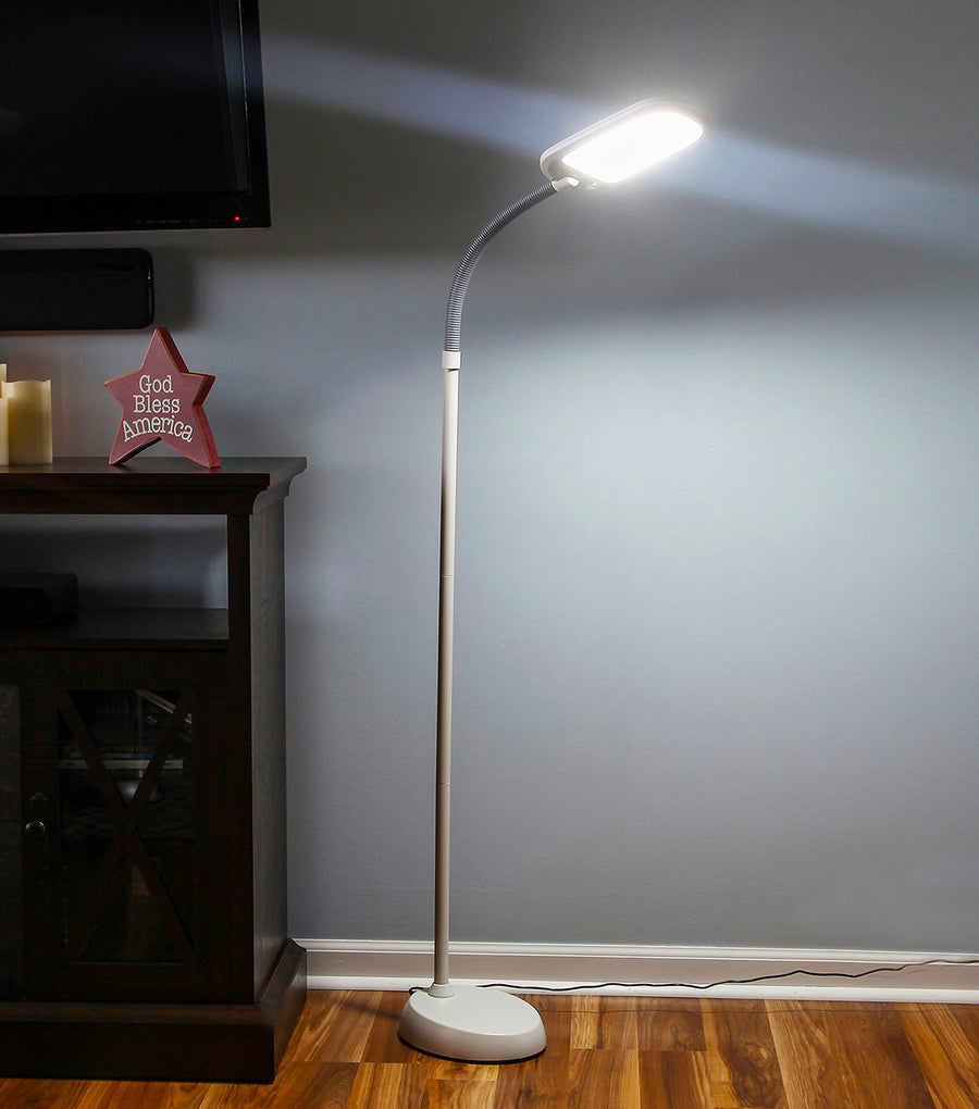 Brightech Litespan Slim - Super Bright LED Lamp for Reading & Crafts - Dimmable Lash Light with 3 Light Colors Incl. Natural Daylight - Adjustable Gooseneck Pole Lamp for Offices