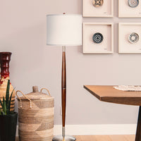 Brightech Lucas - Mid Century Modern Floor Lamp for Bedroom Reading - Brighten Living Room Corners with A Free Standing Light - Tall Office Lighting with Drum Shade & Handsome Wood Finish