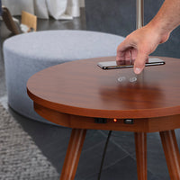 Brightech Owen - End Table with Lamp for Living Rooms, Wireless Charging Station & USB Ports Built in - Wood Nightstand / Side Table & LED Reading Light Attached for Bedrooms