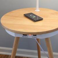 Brightech Owen - End Table with Lamp for Living Rooms, Wireless Charging Station & USB Ports Built in - Wood Nightstand / Side Table & LED Reading Light Attached for Bedrooms