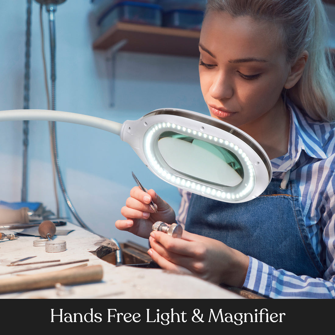 Brightech LightView Pro 3 in 1 Magnifying Lamp - Bright LED Light with Magnifier - Floor Lamp Converts to Desk - Comfort, Flexibility & Durability for Pro Uses, Crafts, Hobbies & Reading