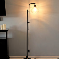Brightech Austin - Industrial Floor Lamp for Living Rooms & Bedrooms with Rustic Glass Teardrop Shade - Farmhouse, Tall & Bright Reading Lamp - Standing, Adjustable Head Indoor Pole Lamp