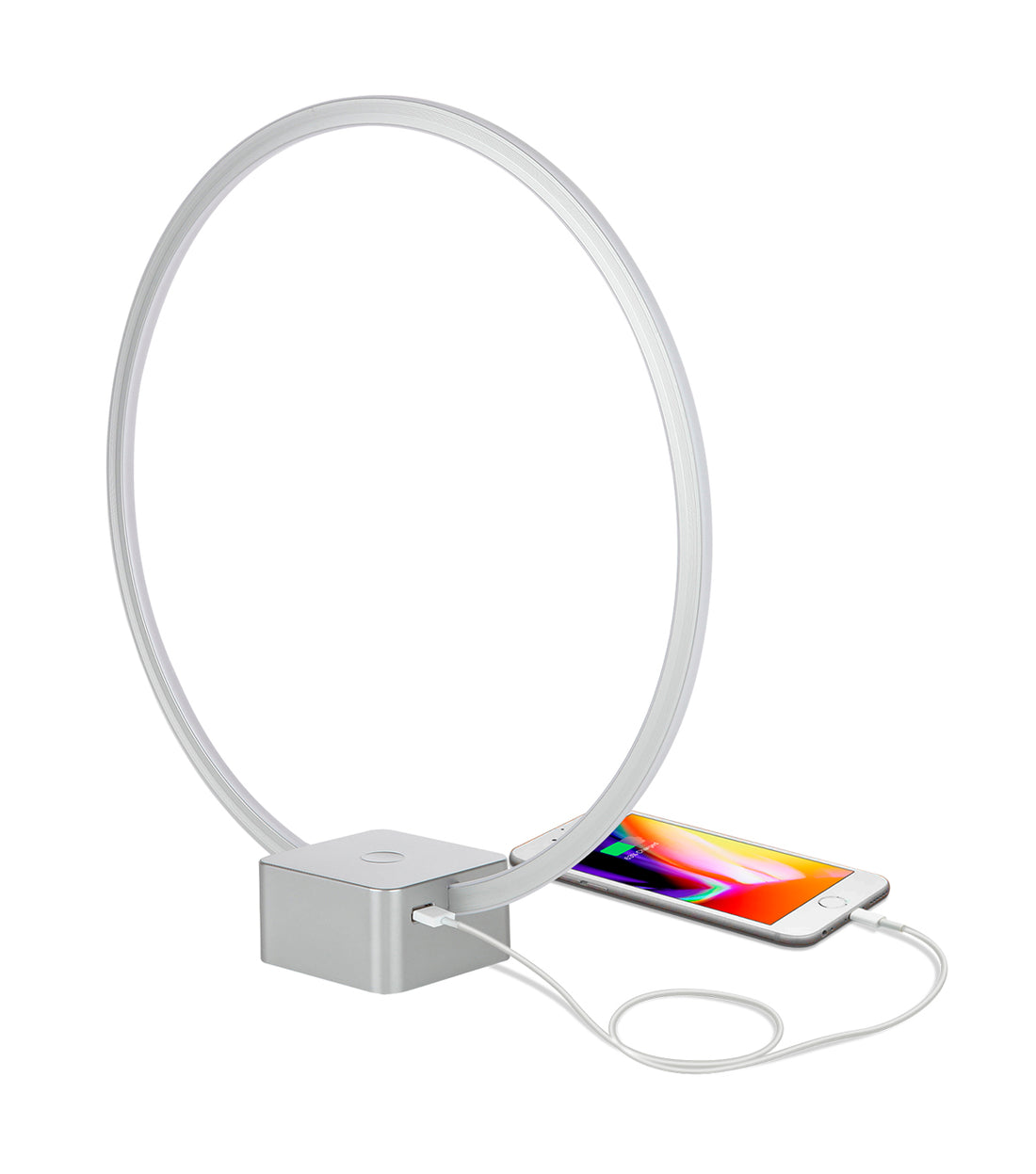 Brightech Circle - LED Modern Bedroom Nightstand Lamp - Super Bright Bedside Table Reading Light, Dimmable to Night Light - Great On Side & End Tables - USB Port