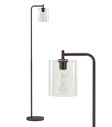 Brightech Elizabeth Industrial Floor Lamp with Glass Shade & Edison Bulb - Indoor Pole Light to Match Living Room or Bedroom in Farmhouse, Vintage, or Rustic Style - Standing, Tall Lighting