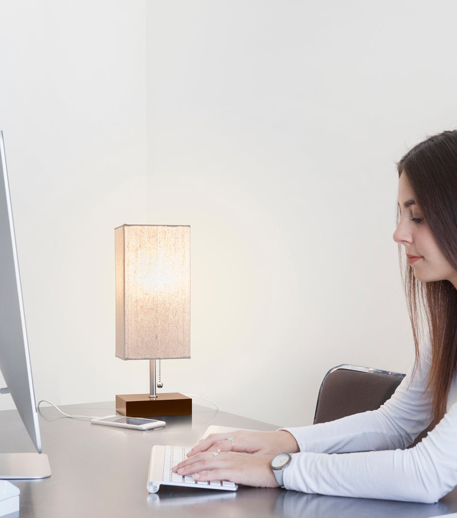 Brightech Grace LED USB Bedside Table & Desk Lamp – Modern Lamp with Soft, Ambient Light, Unique Lampshade & Functional USB Port – Perfect for Table in Bedroom, Living Room, or Office