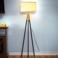 Brightech Levi - Black and Gold Tripod Floor Lamp for Living Rooms - Match Your Bedroom's Mid Century Modern or Farmhouse Decor with This Vintage Standing Light - Includes LED Bulb