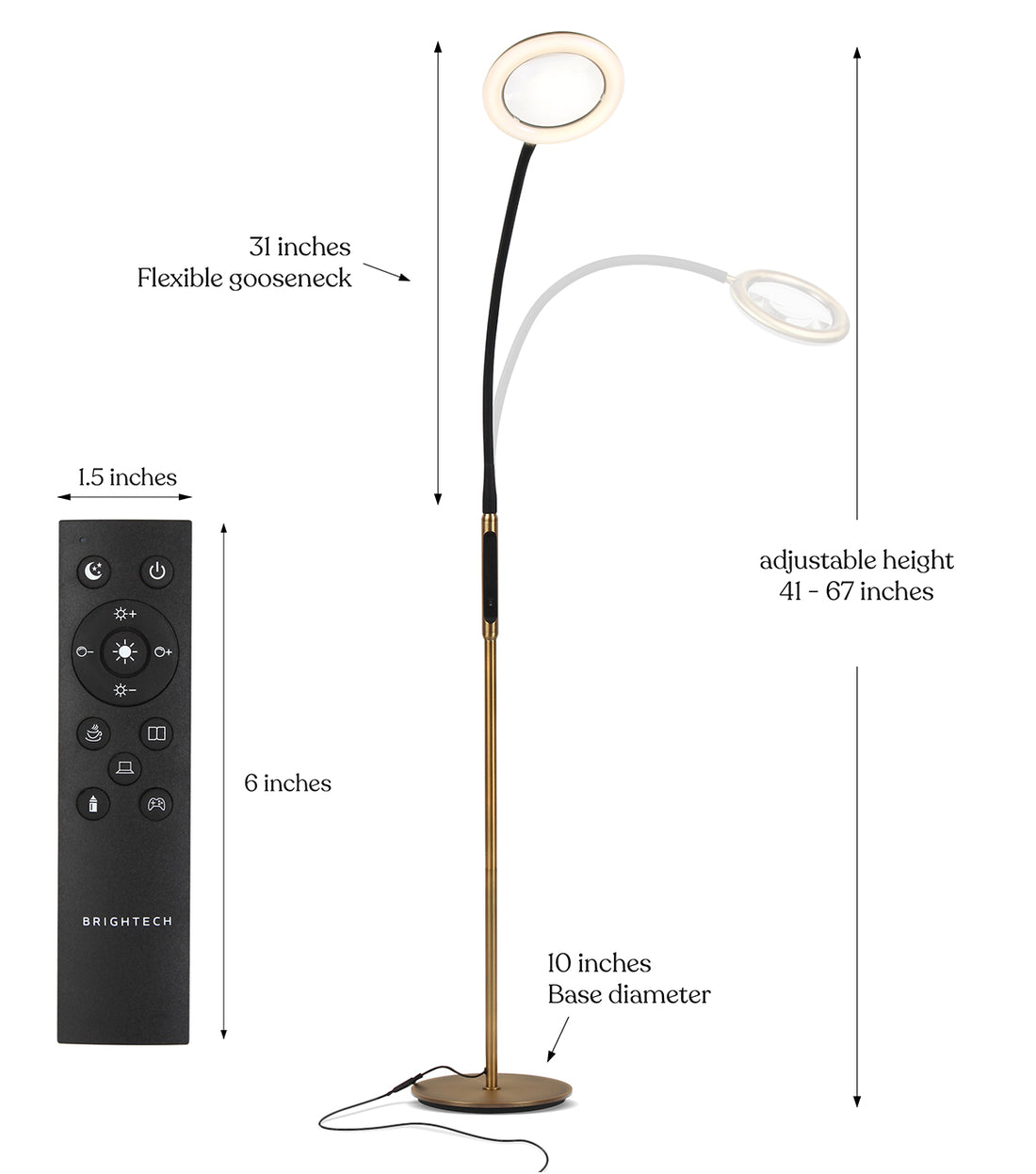 Brightech LightView Remote - Remote Controlled Magnifying Floor Lamp - Dimmable, Hands Free Magnifier with Bright LED Light for Reading - Flexible Gooseneck Holds Position - Standing Mag Lamp