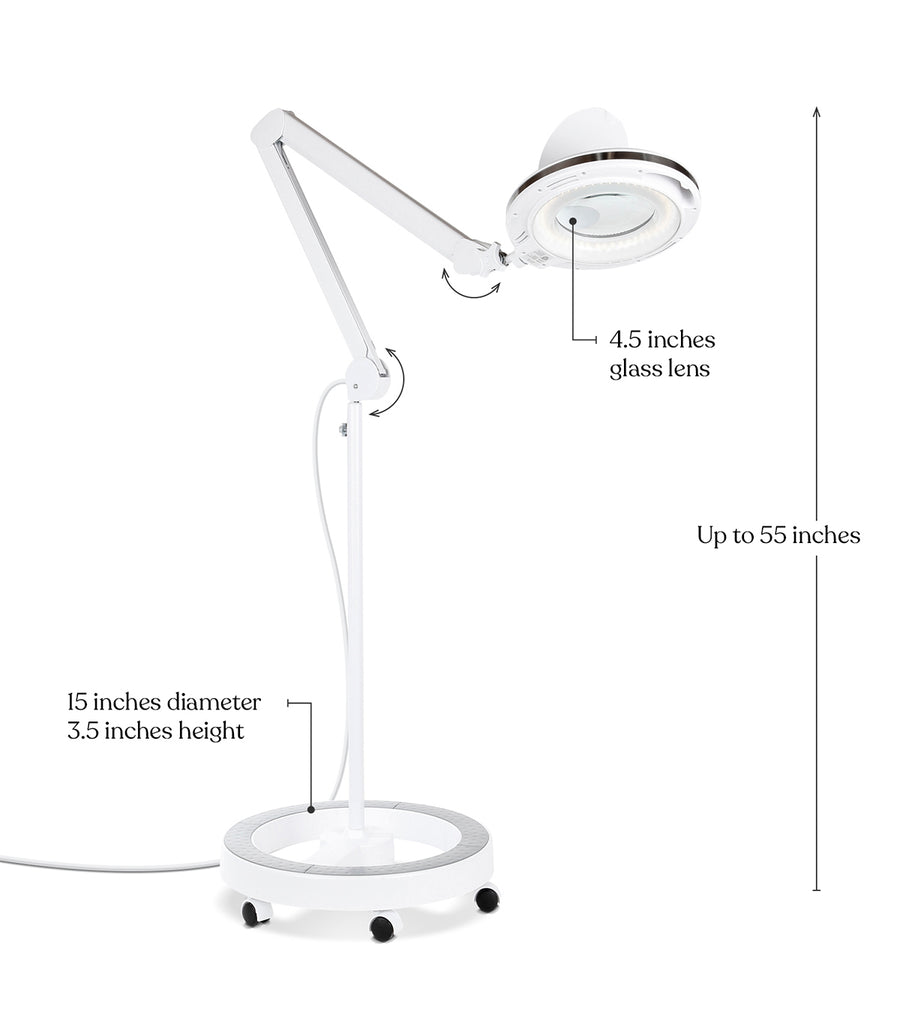 Brightech LightView Pro 6 Wheel Rolling Base Magnifying Floor Lamp - Magnifier with Bright LED Light for Facials, Lash Extensions - Standing Mag Lamp for Sewing, Cross Stitch, Crafts