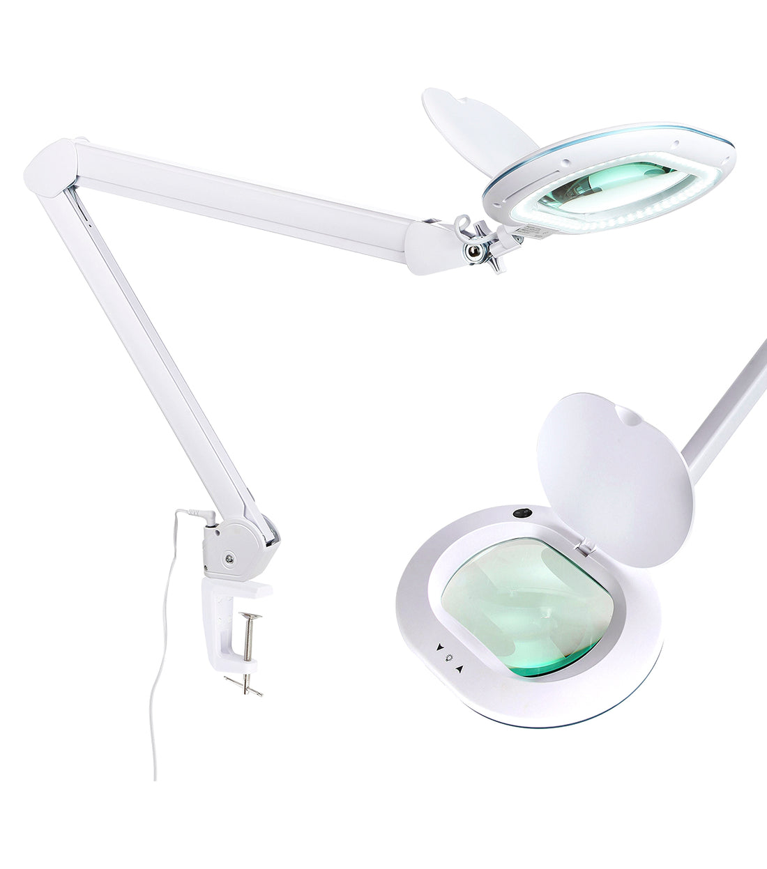 LED Magnifying Lamp with Clamp, 8-Diopter- 10X Glass Lens, 3 Color Modes,  Super