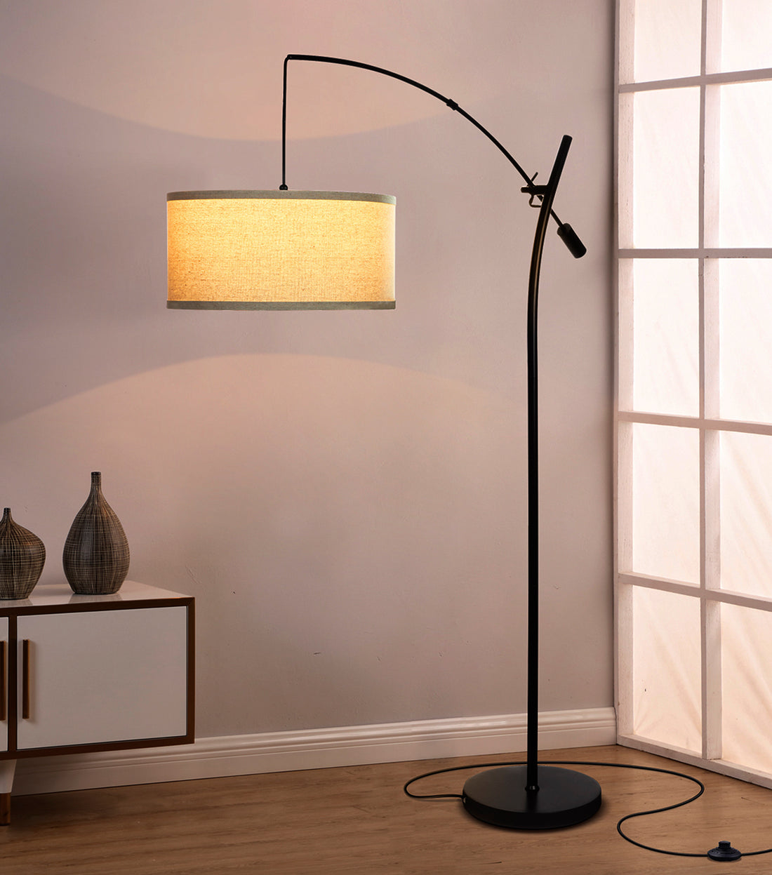 Brightech Grayson - Modern Arc Floor Lamp for Living Room - Contemporary, Tall LED Light Reaching from Behind The Couch to Hang Over It - Adjustable Arm - Industrial Style Lighting