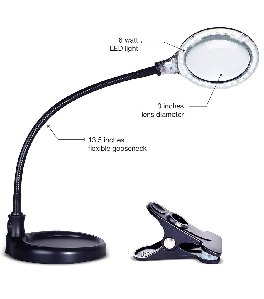 Brightech LightView Pro Flex 2 in 1: 1.75x Magnifying Glass with Bright LED Light - Magnifier Lamp with Base Stand & Clamp - for Reading, Painting, Sewing & Needle Crafts, Puzzle & Hobby Fans