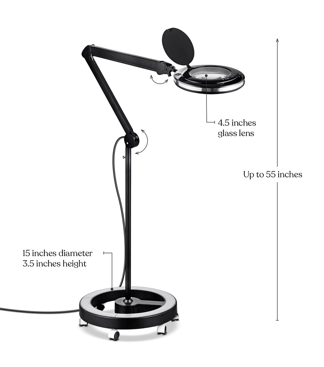 5X Magnifying Lamp LED Magnifier Light Glass Lens Floor Rolling