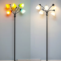 Brightech Medusa LED Floor Lamp - Multi Head Adjustable Tall Pole Standing Reading Lamp for Living Room, Bedroom, Kids Room - Includes 5 LED Bulbs and 5 White & Colored Interchangeable Shades