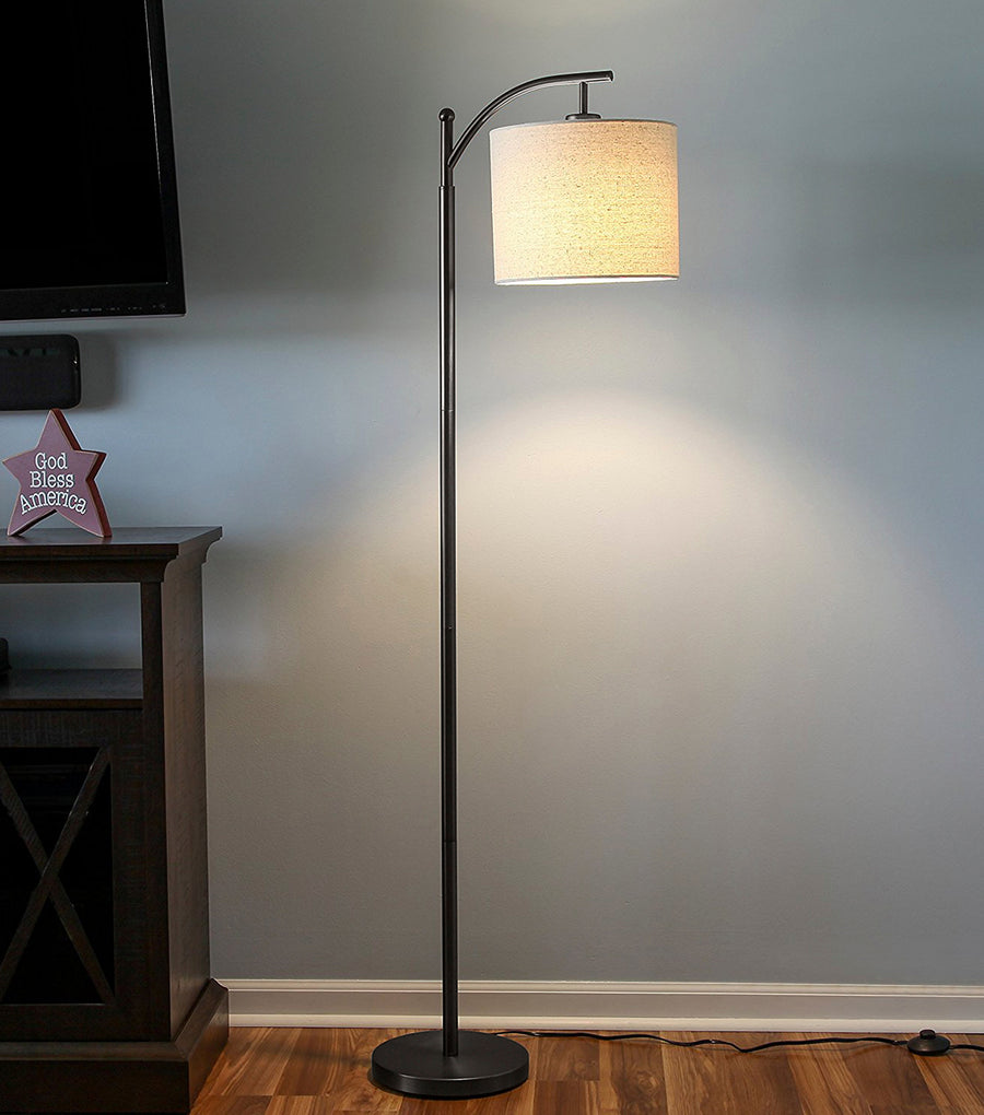 Brightech Montage - Bedroom & Living Room Floor Lamp - Reading Standing Light with Arc Hanging Shade - Indoor, Tall Pole Lamp for Office - Suits Mid Century Modern & Farmhouse - with LED Bulb