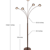 Brightech Orion - Super Bright, Modern LED Arc Lamp - 5 Adjustable Arms & Light Heads Arch Over The Couch - Standing Tree Lamp for Living Rooms - Bright Hanging Lighting