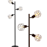 Brightech Robin - Industrial Tree Floor Lamp with 3 Cage Heads & Vintage Edison Bulbs - Rustic, Farmhouse Pole Light for Living Rooms - Free Standing LED Lighting for Bedroom