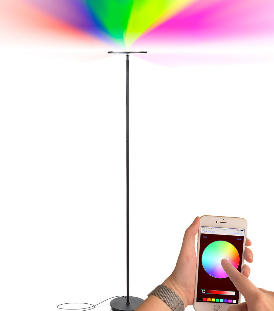 Brightech Sky Colors - WiFi Color Changing Torchiere LED Floor Lamp - Smart Floor Lamp: Remote Control via iOS & Android App - Energy Saving and Cost Effective - Adjustable Head