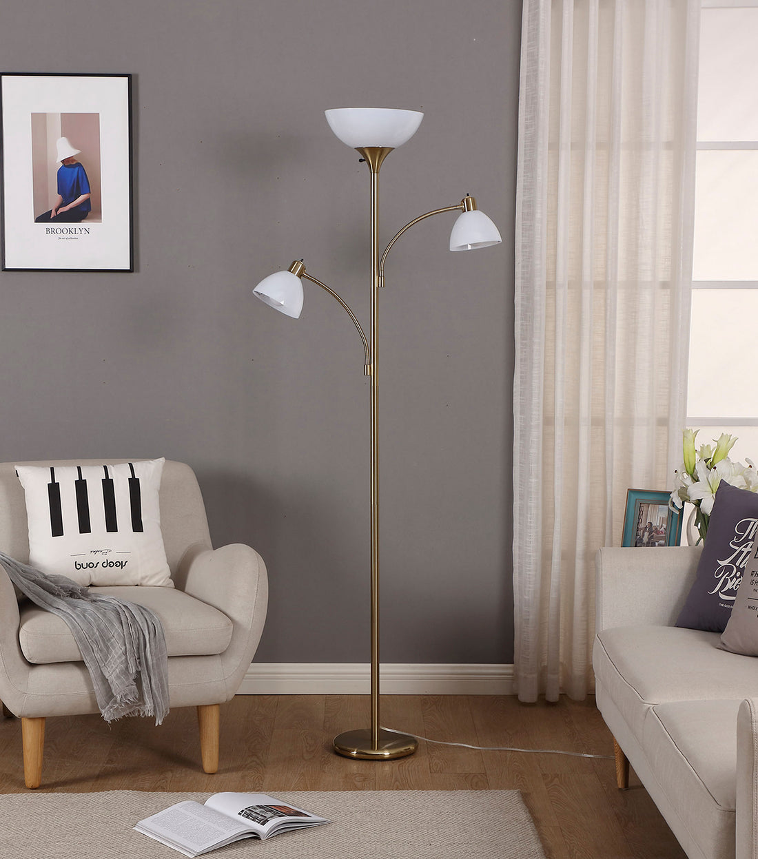 Brightech Sky Dome Double – High Brightness Torchiere Floor Lamp with 2 Reading Lights for Living Rooms, Bedrooms – Replace Halogen Standing Lamps with Efficient LED Office Lighting