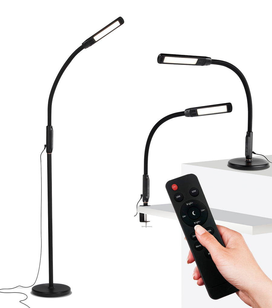 Brightech Vista 3 in 1- Bright LED Floor & Desk 3 in 1 Lamp for Reading & Crafts - Remote Control Modern Standing Light - Flexible, Adjustable Gooseneck for Comfort. For Tasks in Office or Living Room